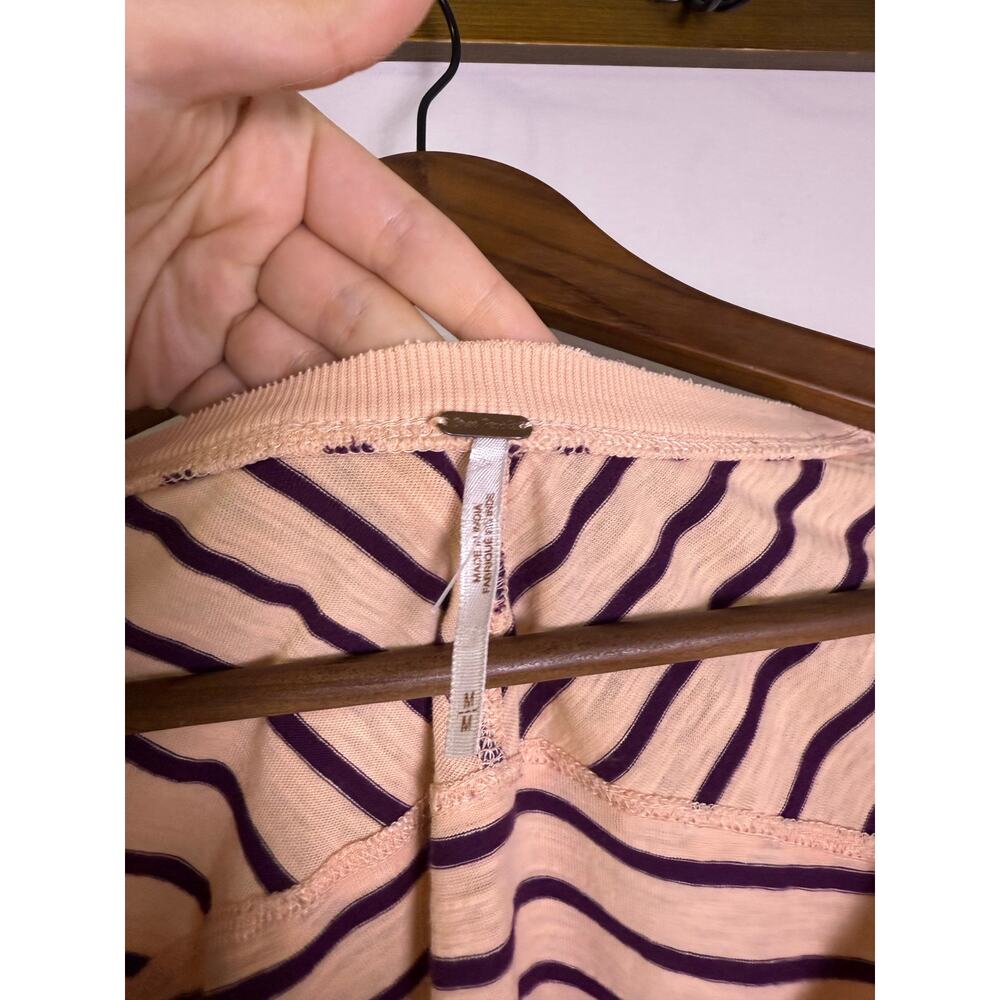 Free People Hard Candy Top M Peach Stripe Long Sleeve Crochet Cuff Boho Cute - Picture 4 of 6